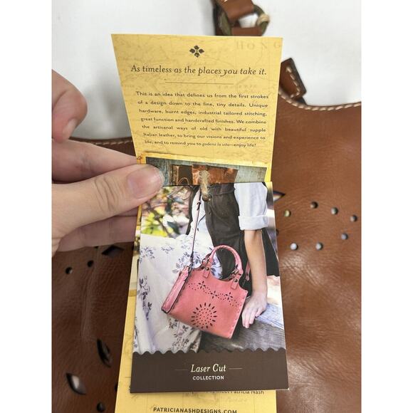 Patricia Nash Cognac Laser Cut Podesta Tooled Leather Satchel Hand Bag NEW - Picture 6 of 12